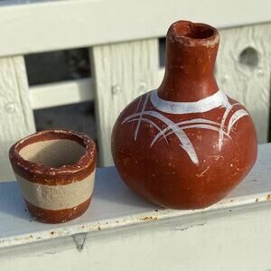 VINTAGE Lot Clay Pottery Native American Small Vase Pot Urn Terracotta Painted